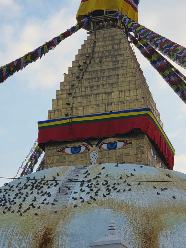 Buddha eyes on the Boudhanath Stupa in Kathmandu, Nepal